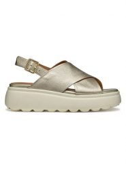 Geox Skórzane sandały "Spherica EC4" w kolorze złotym na koturnie rozmiar: 38. Żółte sandały damskie Geox, bez wzorów, z otwartym noskiem, bez obcasa, na koturnie, bez zapięcia. Za 294.28 zł.