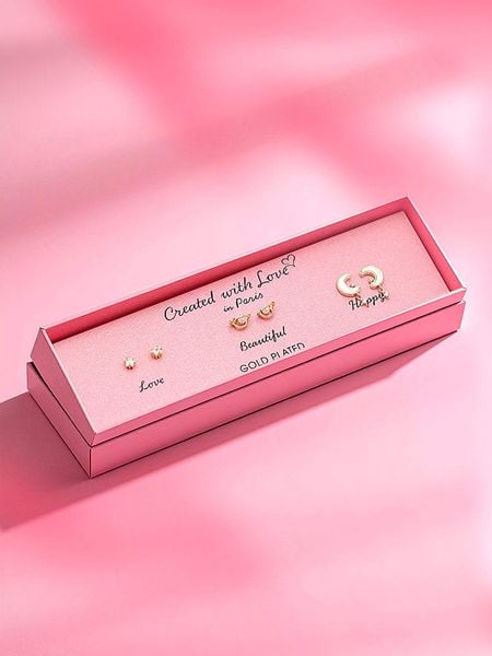 Created with Love 3-częściowy zestaw kolczyków-wkrętek "Glimmer" rozmiar: onesize. Białe kolczyki damskie Created with Love, z cyrkonią, z mosiądzu. Za 56.99 zł.