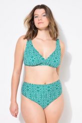 Damskie Figi od bikini figi wysoki stan nadruk ikatowy. Zielone figi Ulla Popken, bez wzorów, z elastanu. Za 91.99 zł.
