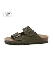 Teegu Skórzane klapki w kolorze khaki rozmiar: 36. Brązowe klapki damskie teegu, bez wzorów, z otwartym noskiem, bez obcasa, bez zapięcia. Za 130.99 zł.