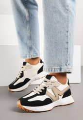 Czarno-Beżowe Sneakersy Ozdobione Geometryczną Aplikacją Jenilitia. Czarne obuwie sportowe damskie Born2be, z materiału, bez zapięcia. Za 79.99 zł.