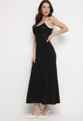 Czarna Wiskozowa Sukienka na Ramiączkach w Paski Zalitene. Czarne sukienki damskie Born2be, bez wzorów, z jeansu, eleganckie, bez ramiączek. Za 139.99 zł.
