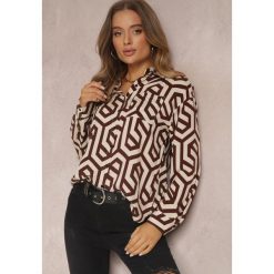 Beżowa Koszula Bintas. Brązowe koszule damskie Renee, l, bez wzorów, biznesowe, bez kołnierzyka, bez ramiączek. Za 99.99 zł.