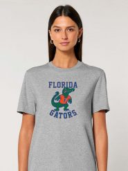 American Universities Koszulka "Florida University Alligator" w kolorze szarym rozmiar: M. Szare bluzki damskie American Universities, m, bez wzorów, z bawełny, bez kołnierzyka, bez ramiączek. Za 79.03 zł.
