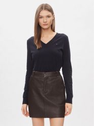 Tommy Hilfiger Sweter WW0WW42049 Granatowy Regular Fit. Niebieskie swetry klasyczne damskie Tommy Hilfiger, xxl, z bawełny, bez kołnierzyka. Za 329.99 zł.
