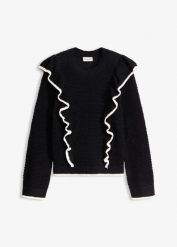 Sweter z cienkiej dzianiny z mieszanki bawełny. Czarne swetry klasyczne damskie bonprix, z bawełny, bez kołnierzyka. Za 129.99 zł.