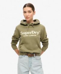 Bluza z kapturem Venue w metalicznym wykończeniem. Zielone bluzy damskie Superdry, bez wzorów, z bawełny, z kapturem. Za 356.65 zł.