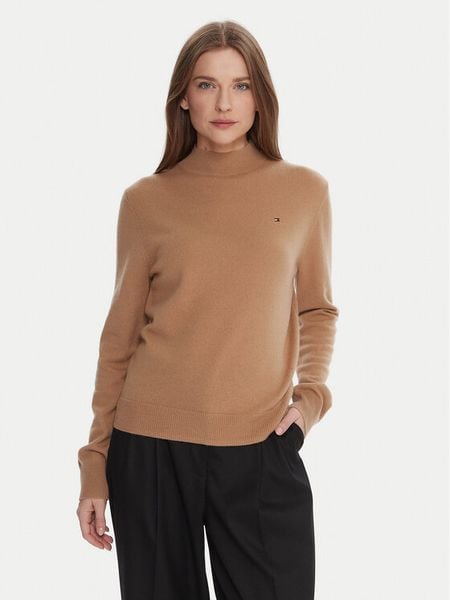 Tommy Hilfiger Sweter WW0WW47468 Beżowy Regular Fit. Brązowe swetry klasyczne damskie Tommy Hilfiger, m, z wełny, bez kołnierzyka. Za 449.99 zł.