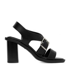 Sandały JENNY. Czarne sandały damskie Jenny, bez wzorów, bez obcasa, na słupku, bez zapięcia. Za 139.99 zł.