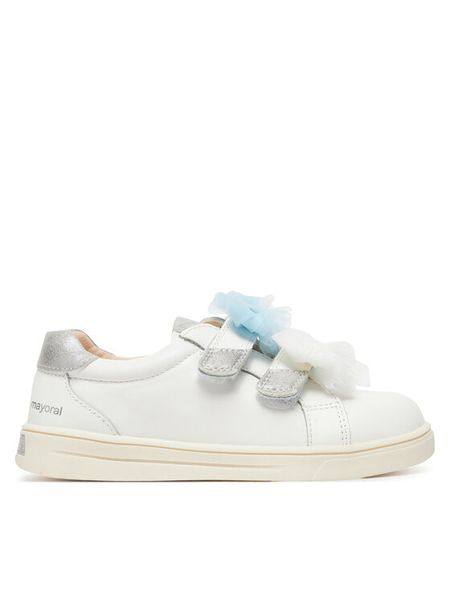 Mayoral Sneakersy 45618 Biały. Białe buty sportowe dziewczęce Mayoral, bez wzorów, ze skóry, bez zapięcia. Za 149.99 zł.