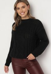 Czarny Sweter z Dodatkiem Wiskozy Ozdobiony Tłoczeniem Miatara. Czarne swetry klasyczne damskie Born2be, na zimę, m, z wiskozy, bez kołnierzyka. Za 74.99 zł.