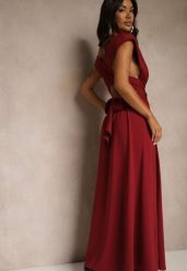 Bordowa Sukienka Koktajlowa Multiway z Wiskozą Wiązana na Szyi Lilovea. Czerwone sukienki damskie Renee, bez wzorów, z wiskozy, eleganckie, bez ramiączek. Za 189.99 zł.