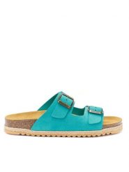 Mandel Skórzane klapki w kolorze turkusowym rozmiar: 40. Niebieskie klapki damskie Mandel, bez wzorów, ze skóry, z otwartym noskiem, bez obcasa, bez zapięcia. Za 130.99 zł.
