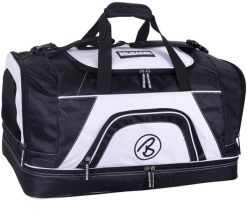 BRUBAKER torba sportowa 52 L - z przegrodą na mokre rzeczy i buty - czarno-biała. Białe torby sportowe X2, bez wzorów, z materiału, duże. Za 188.99 zł.