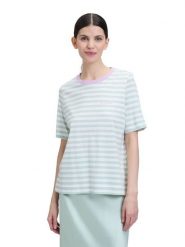 CARTOON Koszulka w kolorze miętowo-kremowym rozmiar: 42. Brązowe bluzki damskie Cartoon, bez wzorów, bez kołnierzyka, bez ramiączek. Za 69.99 zł.