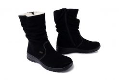 RIEKER TEX Z7171-01 black, kozaki damskie. Czarne kozaki damskie Rieker, na zimę, z wełny, bez obcasa, bez zapięcia. Za 389.90 zł.