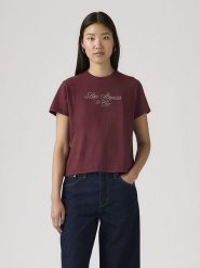 Levi's Koszulka w kolorze bordowym rozmiar: M. Czerwone bluzki damskie Levi's, m, bez wzorów, z bawełny, bez kołnierzyka, bez ramiączek. Za 74.28 zł.