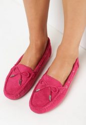 Fuksjowe Mokasyny na Płaskiej Podeszwie z Kokardką Ariteia. Czerwone mokasyny damskie Born2be, z jeansu, bez obcasa. Za 69.99 zł.