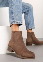 Brązowe Klasyczne Botki z Ociepleniem Rearielis. Brązowe botki damskie Born2be, z jeansu, eleganckie, bez obcasa, na obcasie, bez zapięcia. Za 129.99 zł.