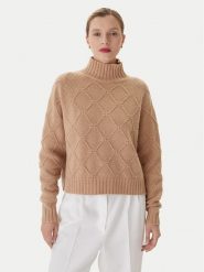 Elisabetta Franchi Sweter MK-55T-57E2 Brązowy Regular Fit. Brązowe swetry klasyczne damskie Elisabetta Franchi, z wełny, bez kołnierzyka. Za 1,799.00 zł.