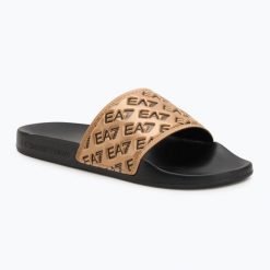 Klapki EA7 Emporio Armani Water Sports All Over. Czarne klapki damskie EA7 Emporio Armani, bez wzorów, z materiału, bez obcasa, bez zapięcia. Za 149.99 zł.