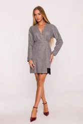 Elegancka sukienka tweedowa trapezowa kopertowa szara. Szare sukienki damskie MOE, bez wzorów, z dzianiny, eleganckie, bez ramiączek. Za 349.00 zł.