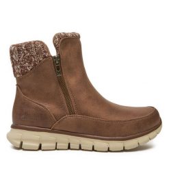 Botki Skechers. Brązowe botki damskie Skechers, bez obcasa, na płaskiej podeszwie, bez zapięcia. Za 289.99 zł.