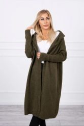 Sweter z kapturem khaki. Brązowe kardigany damskie KESI, l, bez wzorów, z wełny. Za 158.80 zł.