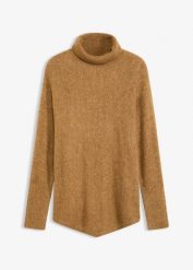 Sweter oversize. Brązowe golfy damskie bonprix, bez wzorów, bez ramiączek. Za 127.99 zł.