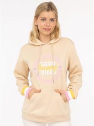 Zwillingsherz Bluza "Good Vibes Only" w kolorze beżowym rozmiar: L/XL. Brązowe bluzy damskie Zwillingsherz, l, bez wzorów, z kapturem. Za 206.91 zł.
