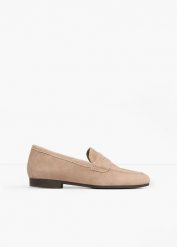 Skórzane loafersy. Brązowe balerinki damskie bonprix, bez wzorów, ze skóry. Za 179.99 zł.