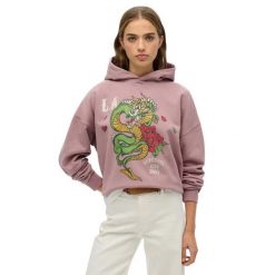 Bluza damska z kapturem Superdry Neo Trad Tattoo. Fioletowe bluzy damskie Superdry, l, bez wzorów, prążkowane, z kapturem. Za 309.50 zł.