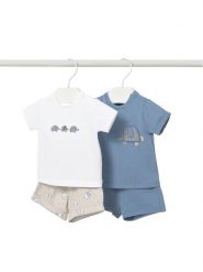 Mayoral Komplet 2 t-shirtów i spodenek 1652 Niebieski Regular Fit. Niebieskie t-shirty i koszulki chłopięce Mayoral, bez wzorów, z bawełny, bez kołnierzyka, bez ramiączek. Za 169.99 zł.