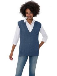 Heine Bezrękawnik w kolorze niebieskim rozmiar: 40. Niebieskie swetry klasyczne damskie Heine, z bawełny, bez kołnierzyka. Za 56.53 zł.