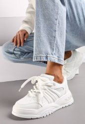 Białe Sneakersy na Grubej Podeszwie z Brokatem Lenema. Białe obuwie sportowe damskie Renee, bez zapięcia. Za 59.99 zł.