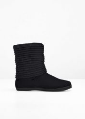 Kozaki zimowe. Czarne kozaki damskie bonprix, na zimę, bez obcasa, bez zapięcia. Za 169.99 zł.