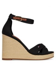 Tommy Hilfiger Sandały Flag High Wedge Espad Crisscross FW0FW08661 Czarny. Czarne sandały damskie Tommy Hilfiger, bez wzorów, z materiału, bez obcasa, na koturnie, bez zapięcia. Za 219.99 zł.