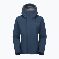 Kurtka przeciwdeszczowa damska Rab Downpour. Niebieskie kurtki damskie RAB, xs, bez wzorów, bez kaptura. Za 569.99 zł.