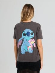 Koszulka z nadrukiem na plecach Stitch - szary. Szare koszulki damskie Sinsay, l, bez wzorów, bez kołnierzyka, bez ramiączek. Za 39.99 zł.