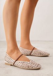 Jasnobeżowe Ażurowe Balerinki z Imitacji Plecionki z Paskiem Naeraea. Brązowe balerinki damskie Born2be, w ażurowe wzory. Za 99.99 zł.