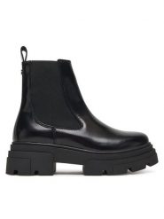 Tommy Hilfiger Sztyblety Shiny FW0FW09042 Czarny. Czarne botki damskie Tommy Hilfiger, ze skóry, bez obcasa, na płaskiej podeszwie, bez zapięcia. Za 519.99 zł.