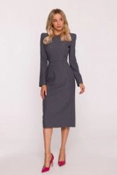 Elegancka sukienka ołówkowa z poduszkami na ramionach szara. Szare sukienki damskie Stylove, bez wzorów, z elastanu, biznesowe, bez ramiączek. Za 449.00 zł.