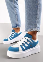 Biało-Niebieskie Sneakersy na Grubej Podeszwie przed Kostkę Alisis. Białe obuwie sportowe damskie Renee, przed kostkę, bez zapięcia. Za 49.99 zł.