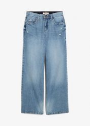 Dżinsy wide leg, mid waist, low stretch. Niebieskie jeansy damskie bonprix. Za 127.99 zł.