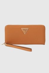 GUESS Brązowy duży portfel damski Laurel. Brązowe portfele damskie Guess, z aplikacjami, ze skóry ekologicznej. W wyprzedaży za 233.99 zł.