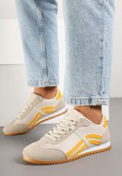 Beżowo-Pomarańczowe Sneakersy w Stylu Kultowych Tenisówek z Ozdobnymi Przeszyciami Wendiva. Brązowe obuwie sportowe damskie Born2be, z jeansu, bez zapięcia, tenisowe. Za 79.99 zł.