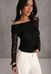 Czarna Bluzka z Koronki i Dekoltem Typu Bardot Adrageia. Czarne bluzki damskie Renee, l, bez wzorów, z koronki, bez kołnierzyka, bez ramiączek. Za 119.99 zł.