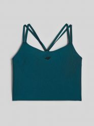 4F Crop top do jogi szybkoschnący damski - turkusowy L. Niebieskie koszulki sportowe damskie 4F, l, bez wzorów, z materiału, bez ramiączek, na fitness i siłownię. Za 149.99 zł.