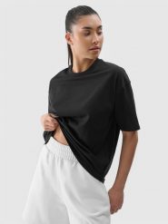 4F T-shirt oversize gładki damski - czarny L. Czarne t-shirty damskie 4F, l, bez wzorów, z bawełny, bez kołnierzyka. W wyprzedaży za 29.99 zł.