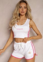 Białe Szorty Dresowe z Bawełny High Waist z Metalową Wstawką Lumira. Białe szorty damskie Renee, bez wzorów, z bawełny, z podwyższonym stanem. Za 29.99 zł.